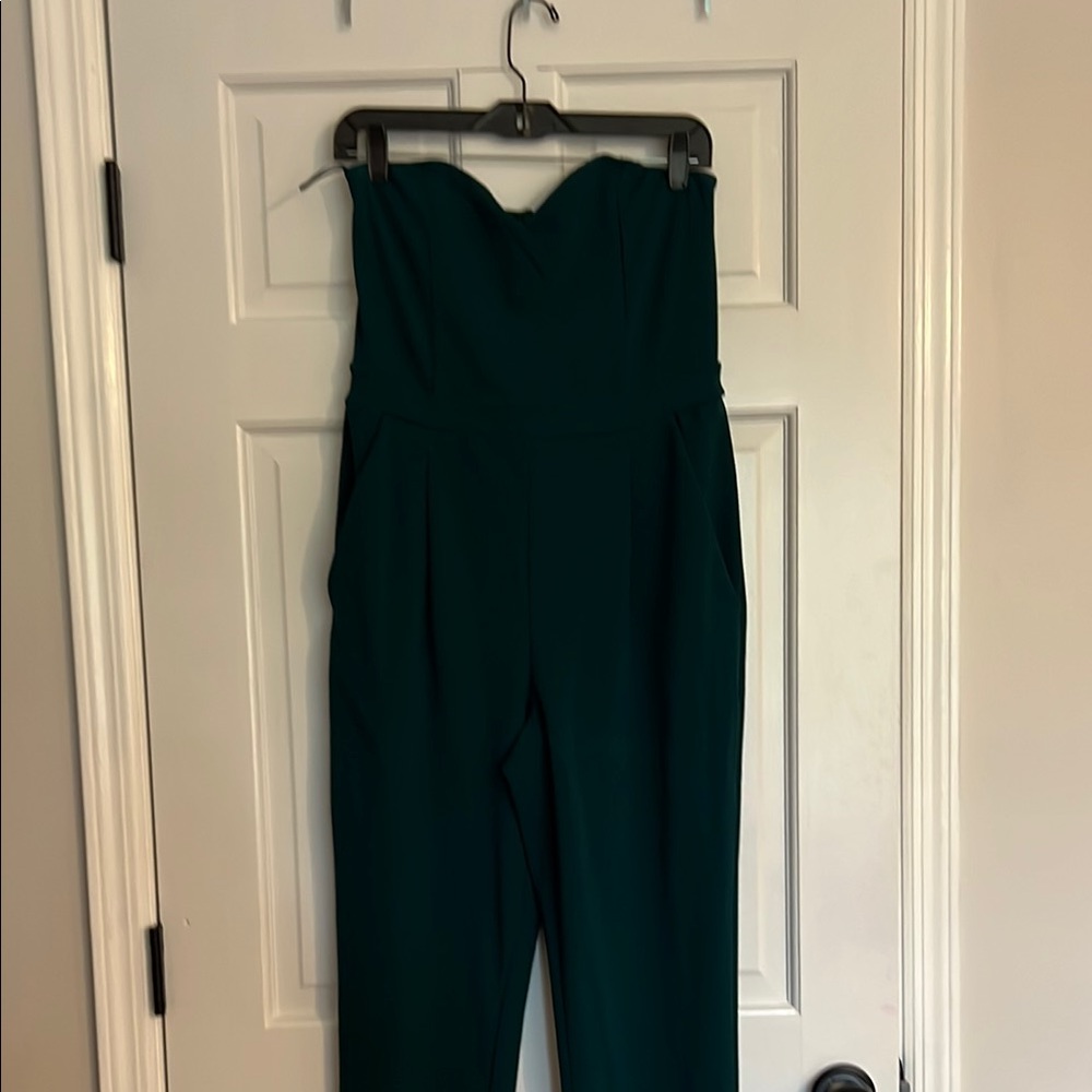 Express Green Strapless Jumpsuit with Sweetheart Neckline